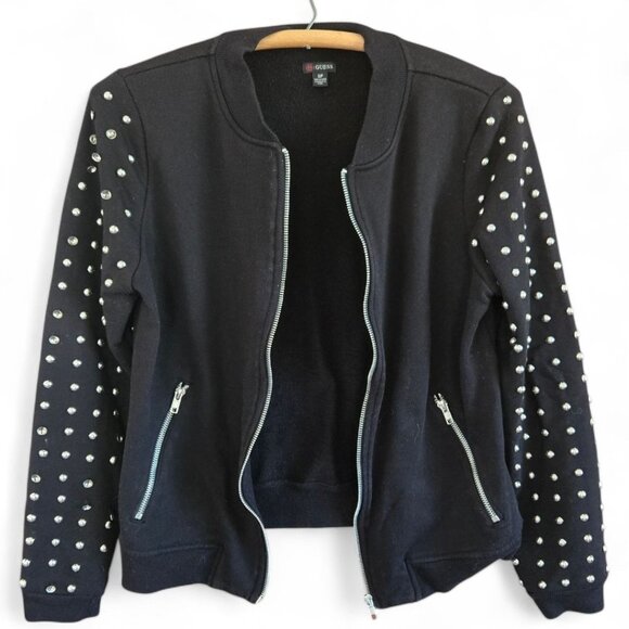 Guess Jackets & Blazers - Guess Black Studded Bomber Jacket Womens Small Zip Front Metallic Embellished